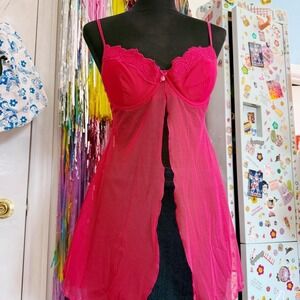 Y2K 2000s vibrant pink open front la Senza bra tank
